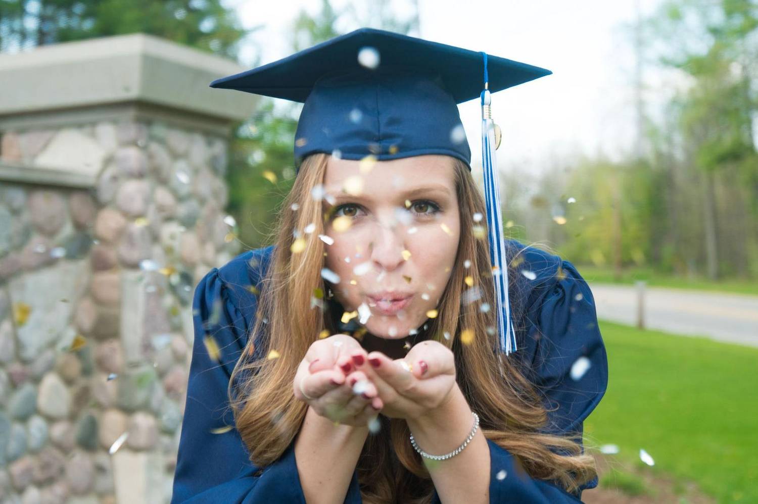 Graduation portrait with confetti