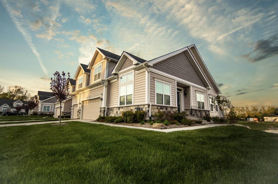 Home exterior at sunset